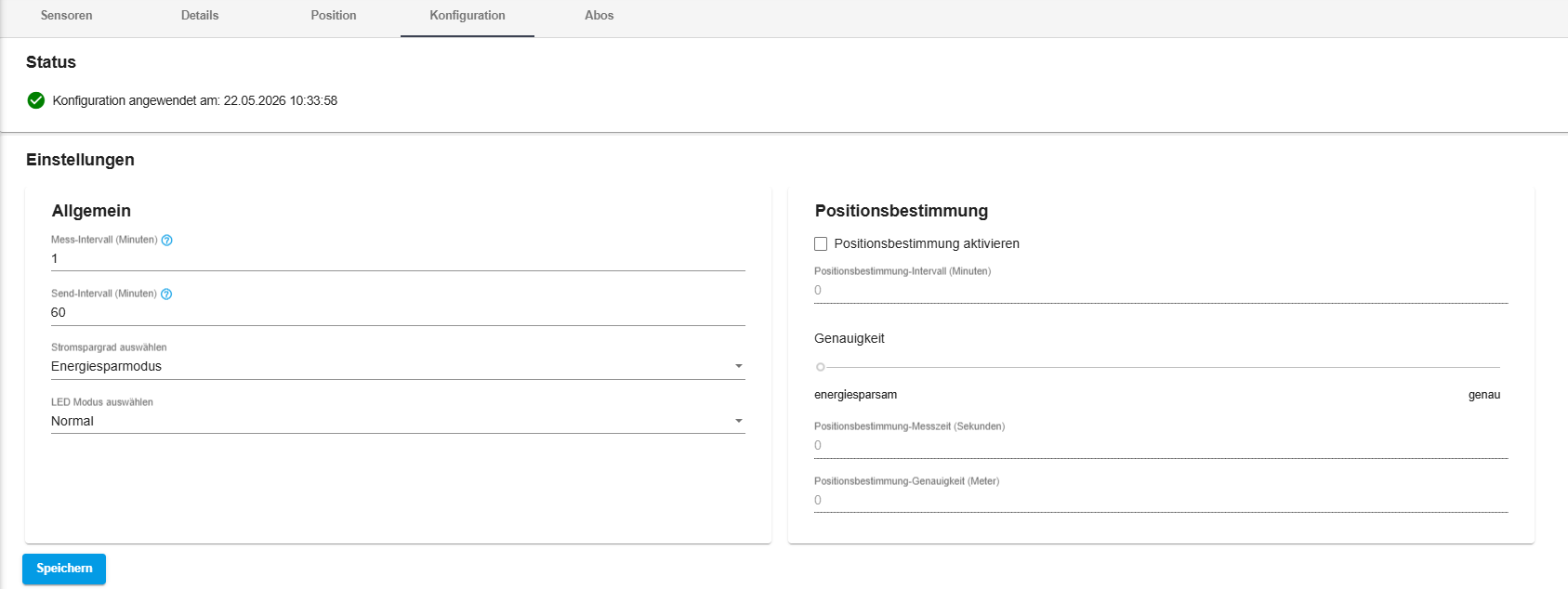 Konfiguration und Positionsbestimmung