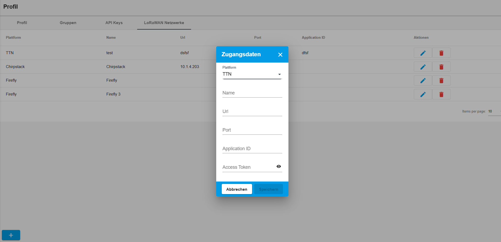 LoRaWAN-Netzwerke Tab