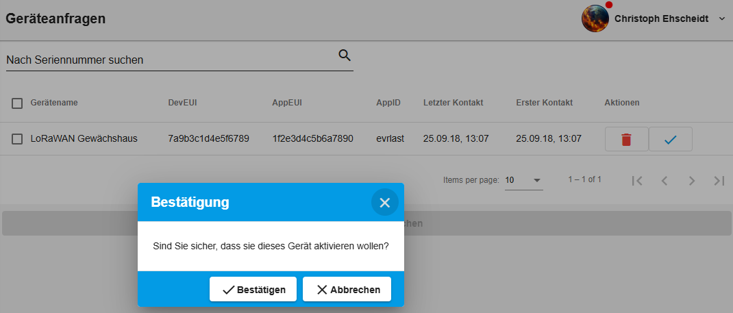LoRaWAN Geräteanfrage